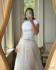 Vintage 80s Sheer Organza Webbed Lace Bridal Skirt