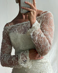 Vintage 90s Italian Beaded Lace and Satin Wedding Gown