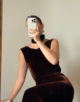 Vintage 30s Brown Velvet Bias Cut Dress With Rosette tie