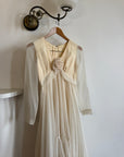 Vintage 70s Chiffon Rosette Wedding Dress Creme
