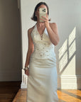 Vintage 90s Halter Two Piece Embellished Satin Wedding Set