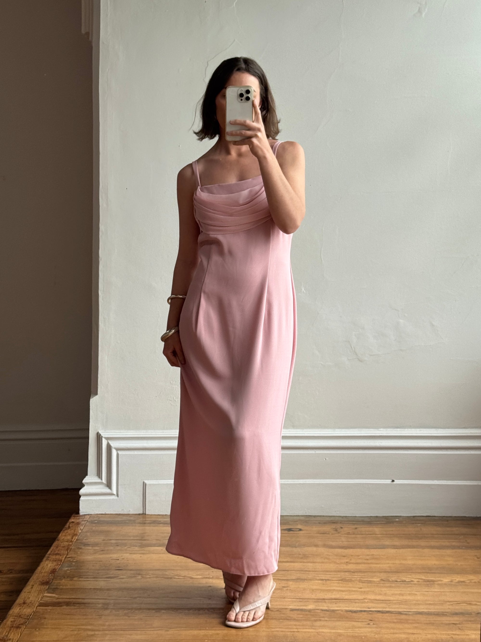 Vintage 90s Crepe Cowl Neck Slip Dress Dusty Rose