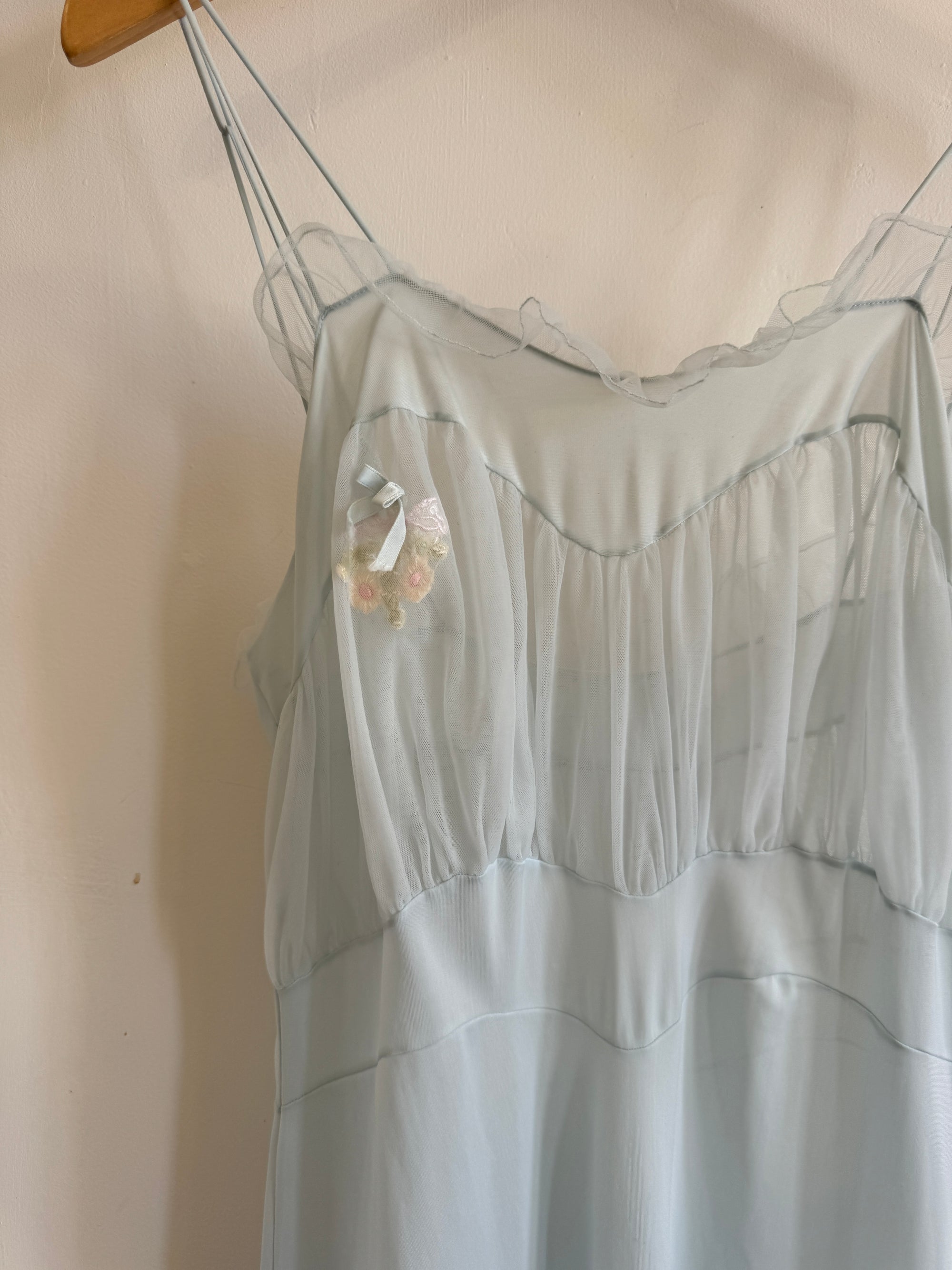 Vintage 50s Baby Blue Peignoir Slip and Jacket Set with Bows