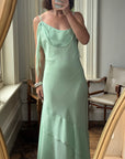 Vintage Y2K Asymmetric Chiffon Ruffle Dress Mint Green