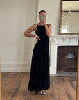 Vintage 90s Velvet High Front Evening Gown With Rhinestones