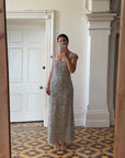 Vintage 90s Badgley Mischka Silver Pure Silk Embellished Gown