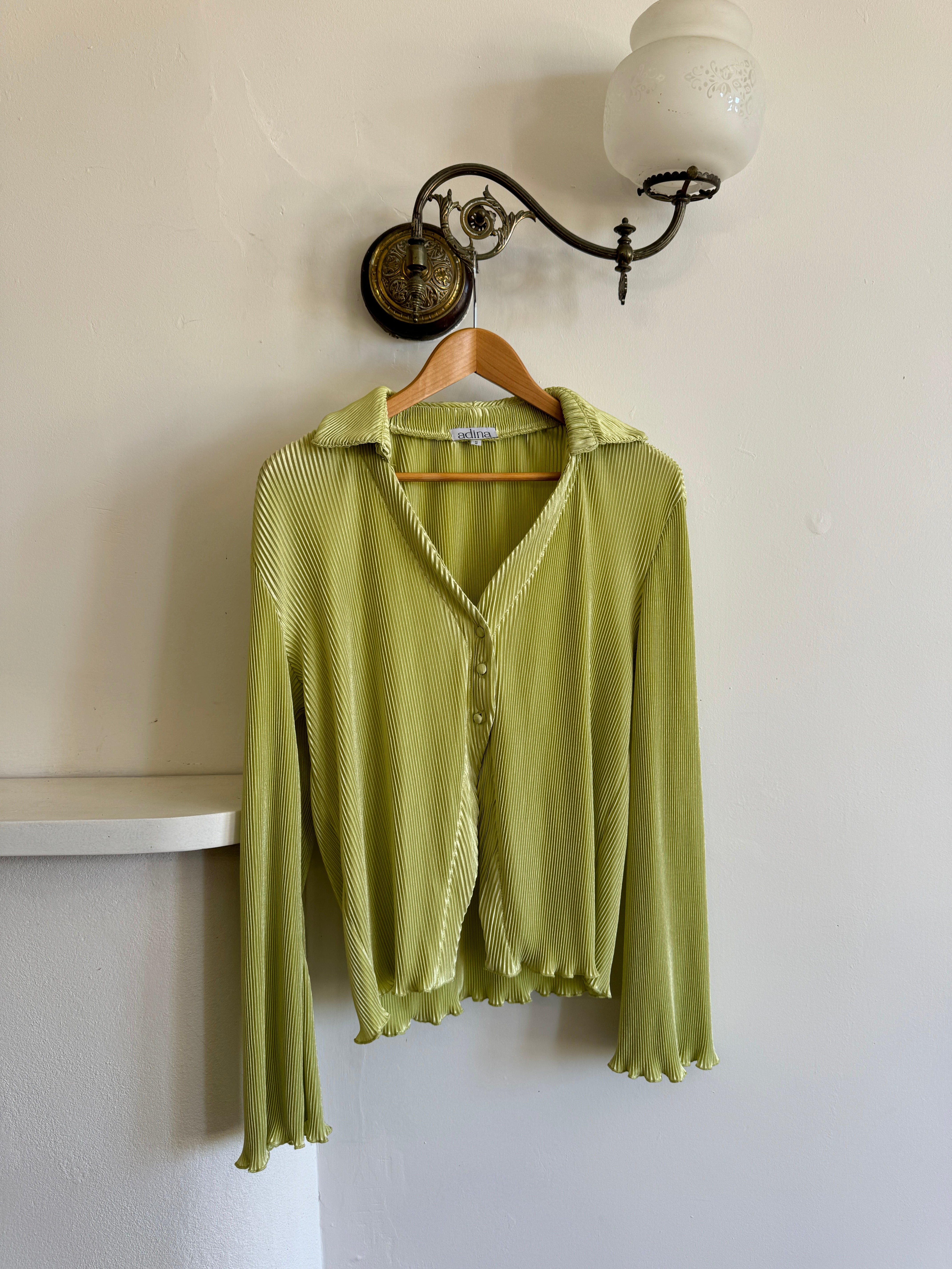 Vintage 90s Lime Pleated Button Up Blouse