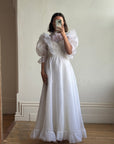Vintage 80s Ruffled Sheer Organza Wedding Dress