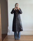 Vintage 70s Chocolate Leather Trench Coat with Fur Collar