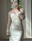 Vintage 90s Italian Beaded Lace and Satin Wedding Gown