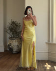 Vintage 90s Organza Yellow Ruffle Prom Slip Dress