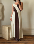 Vintage 60s Chocolate Swirl Jersey Maxi Dress