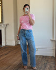 Vintages 90s Crinkle Stretch Top Candy Pink