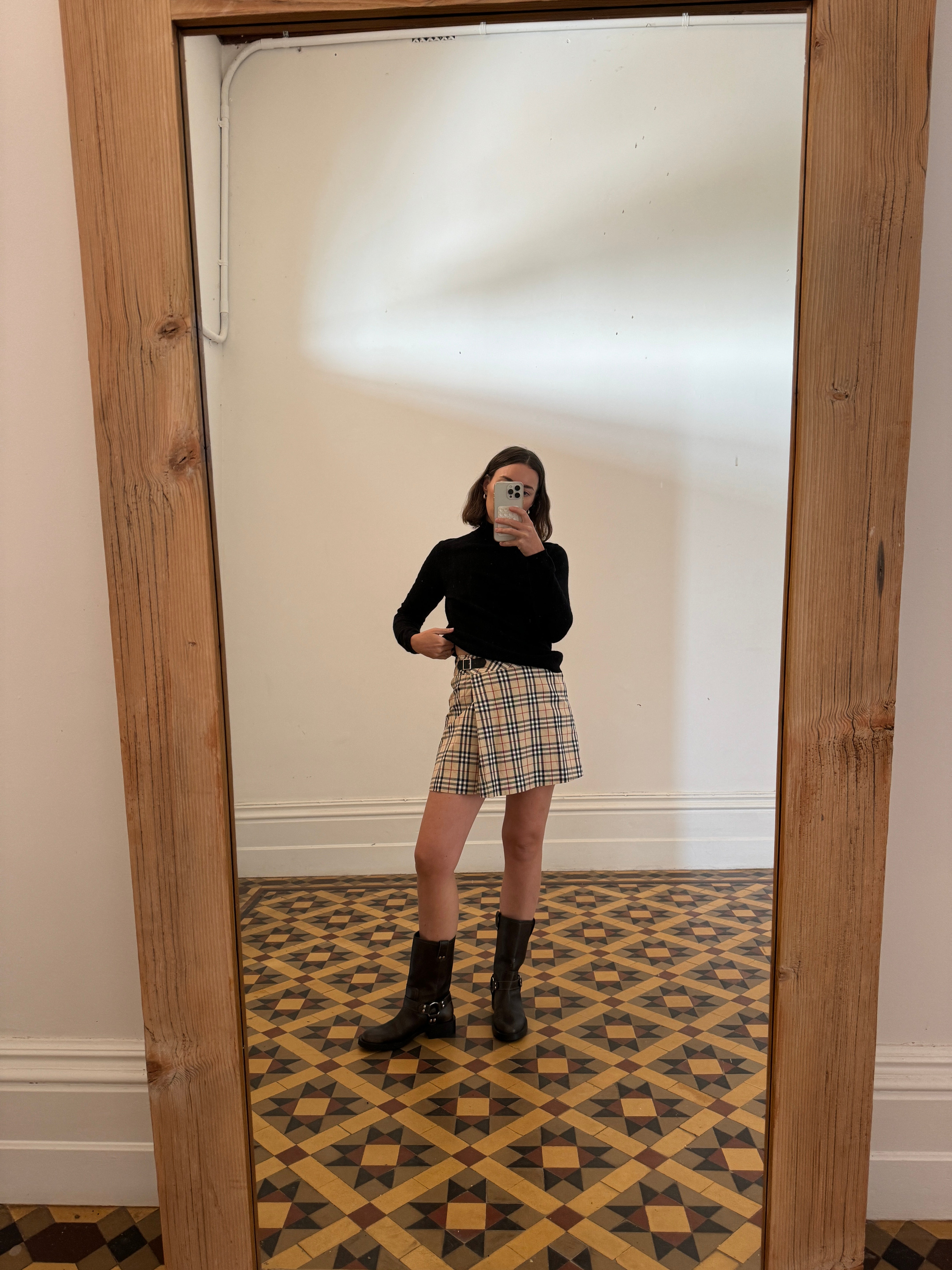 Vintage Burberry Tartan Mini Skirt With Buckle
