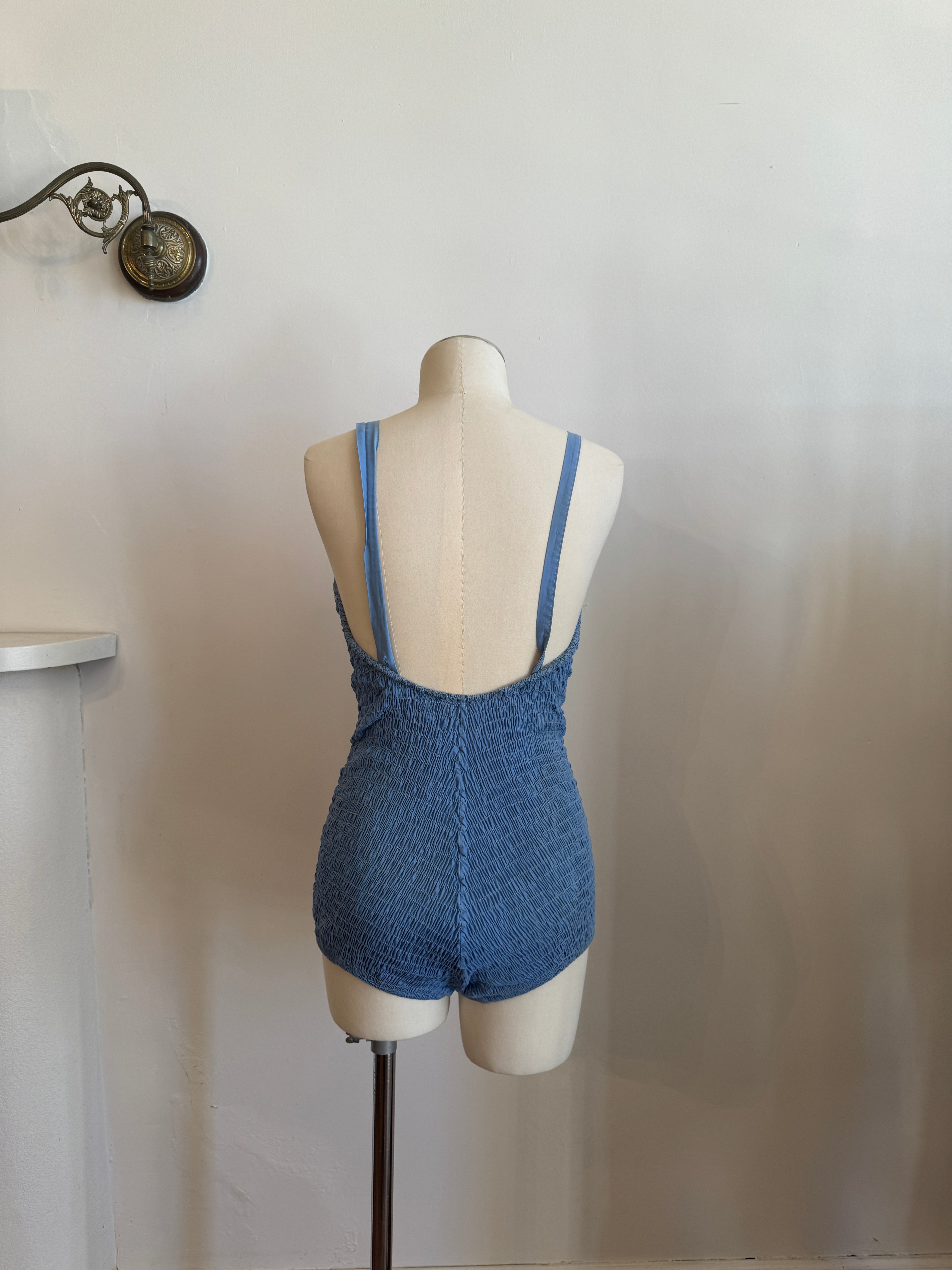 Vintage 1960s Cornflower Blue Ruched Swimsuit