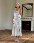 Vintage 30s Satin Bias Belted Bridal Midi