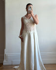 Vintage 90s Italian Naked Embroidered Satin Wedding Dress