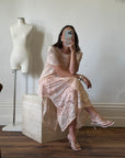 Vintage 70s Peach Cotton Lace Drop Waist Dress