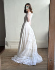Vintage 50s Flocked Velvet Jacquard Wedding Gown with Bow Train