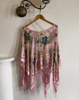 Vintage 90s Pink Floral Beaded Fringe Poncho