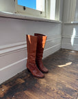 Vintage 70s Cognac Leather Calf High Boots Made in Brazil