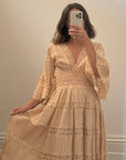 Vintage Pleated Lace Crème Rose Midi