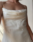 Vintage 90s Pure Silk Bias Cut Slip Embroidered Wedding Dress
