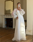 Vintage 60s Poet Sleeve Chiffon Wedding Gown