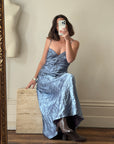 Vintage 90s Blue Crinkle Bias Slip Dress