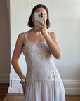 Vintage 70s Drop Waist Beaded Dress Sunrise Lilac