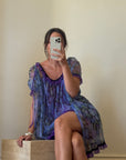 Vintage 60s Moonflower Slip and Cape Set