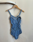 Vintage 1960s Cornflower Blue Ruched Swimsuit