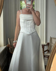 Vintage 90s Cowl Neck Jacquard Bodice Satin Wedding Dress