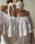 Vintage 70s Australian Made Off Lace Frill Wedding Gown