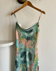 Vintage 90s Peach and Aqua Floral Bias Slip Dress