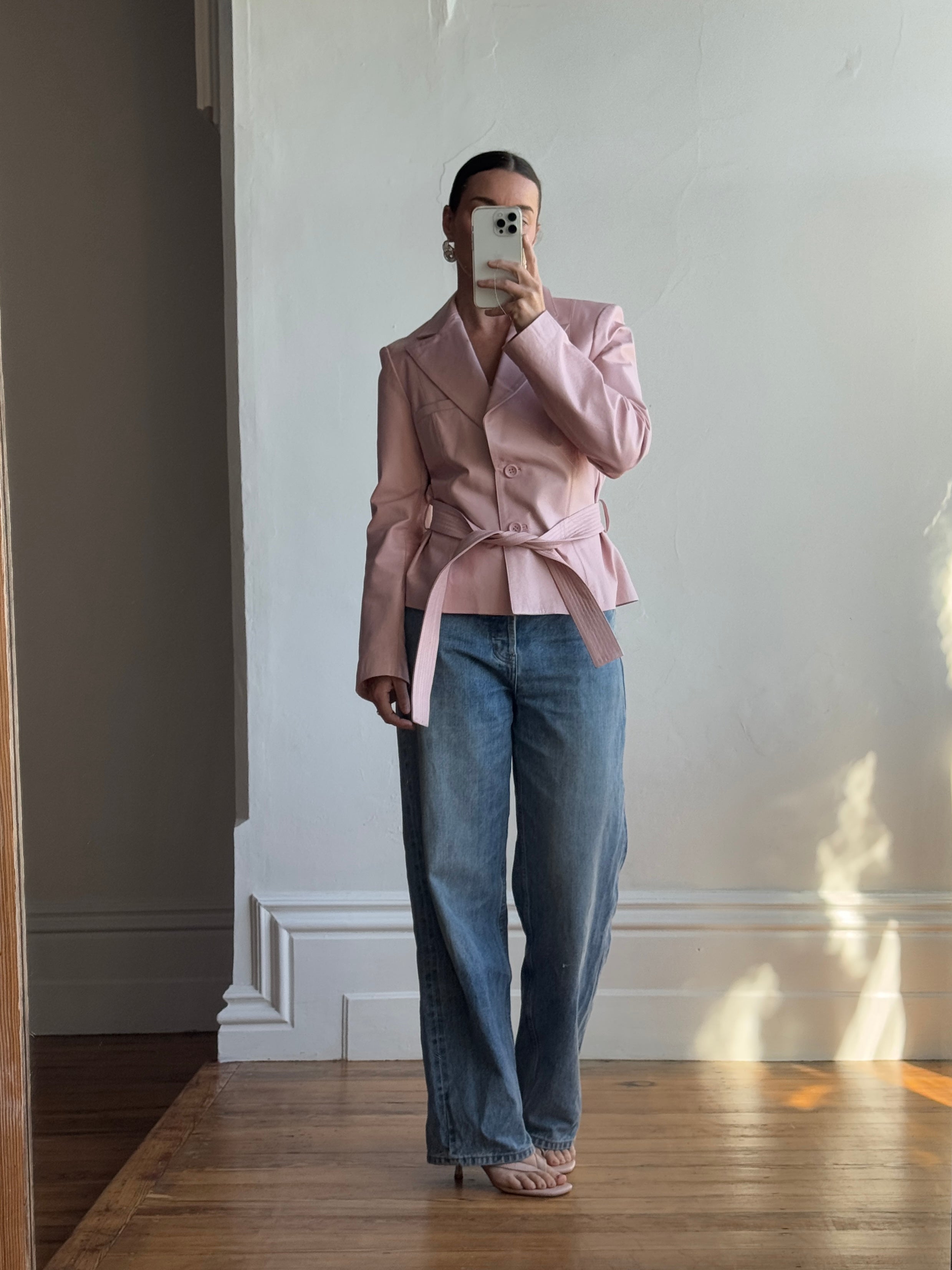 Vintage 90s Mini Trench Leather Jacket Baby Pink