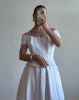 Vintage 90s Off Shoulder Box Pleat Wedding Gown