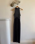 Vintage 70s High Neck Silver Lurex Evening Gown Noir