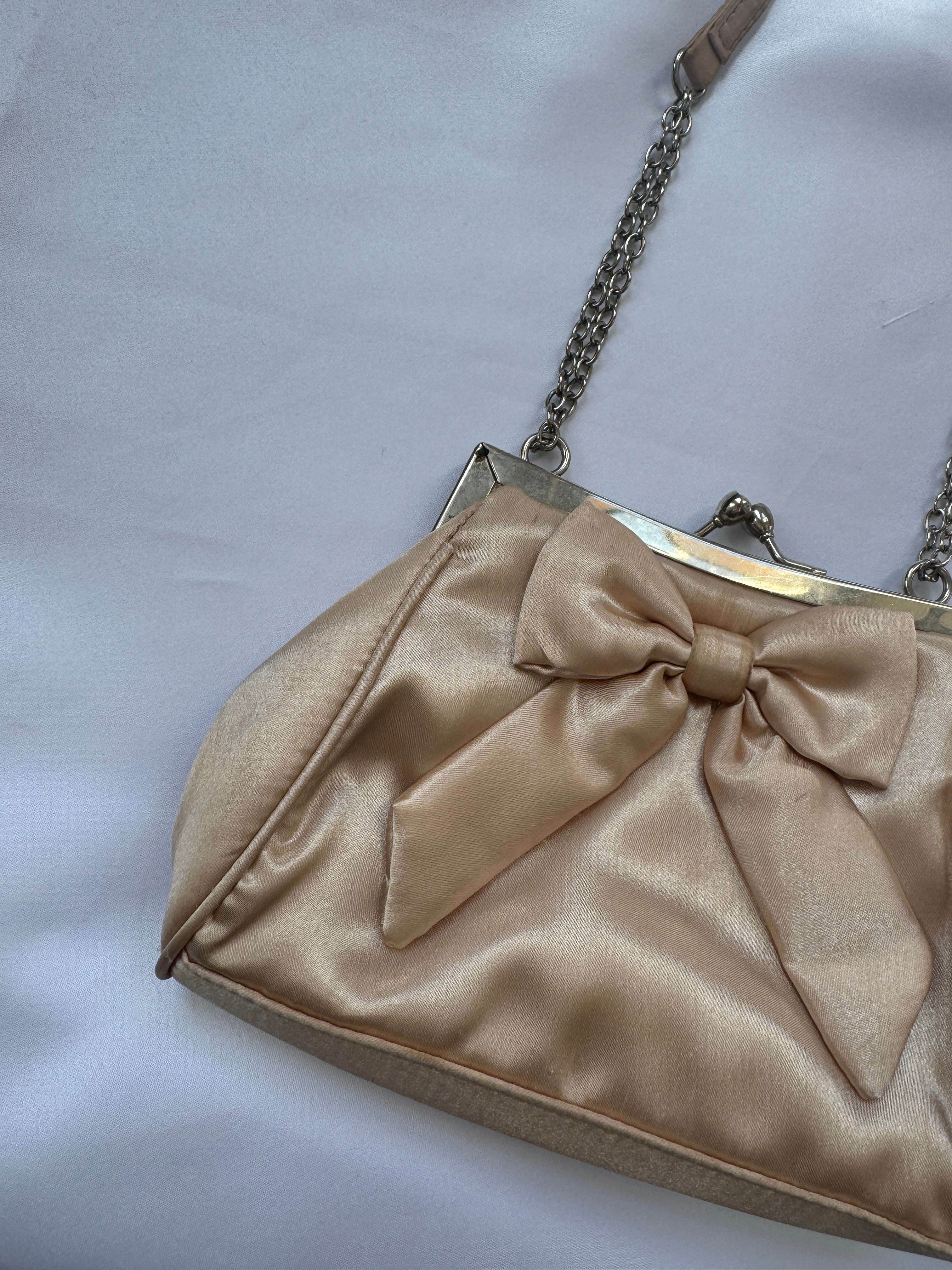 Vintage Champagne Satin Bow Bag