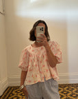 Vintage Puff Sleeve Floral Button Up Blouse Pink