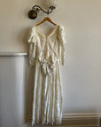 Vintage 80s Puff Sleeve Vine Satin Wedding Gown