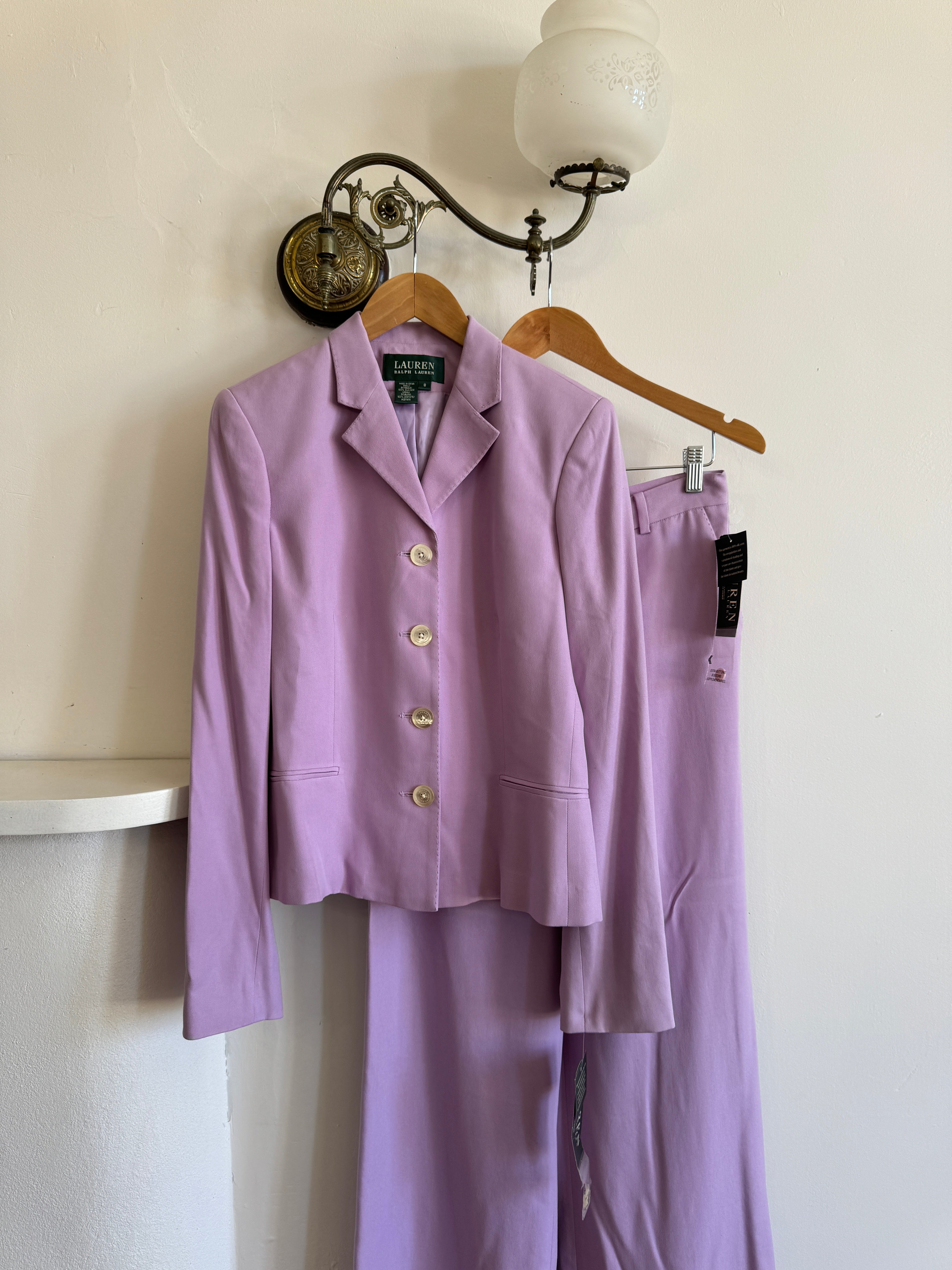 Vintage 90s Ralph Lauren Pure Silk Lilac Suit with Original Tags Attached