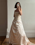 Vintage 90s Rose Crystal Encrusted Strapless Wedding Gown