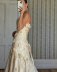 Vintage 90s Haute Couture 3D Floral Strapless Wedding Gown