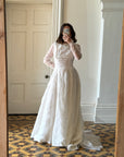 Vintage 50s Flocked Velvet Jacquard Wedding Gown with Bow Train