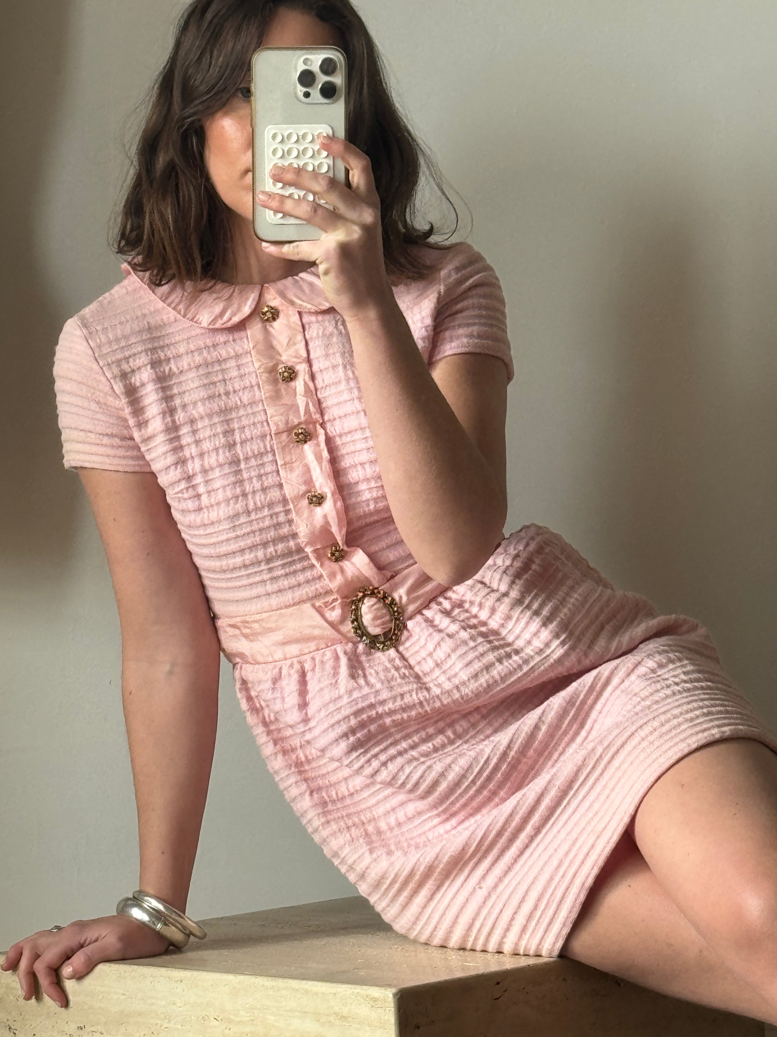 Vintage 60s Pure Wool Micro Mini Dress Baby Pink