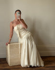 Vintage 90s Silk Chiffon Empire Wedding Gown Creme