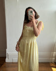 Vintage 40s Liquid Satin Shirred Dress With Ribbon Ties Yellow