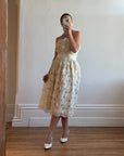 Vintage 70s Victor Costa 3D Lace Column Dress Creme