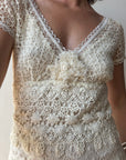 Vintage Y2K Designer Pure Silk and Cotton Crochet Wedding Dress